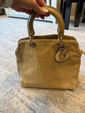 Dior Cannage Granville Quilted Satchel in Light Tan Leather with Gold Hardware
